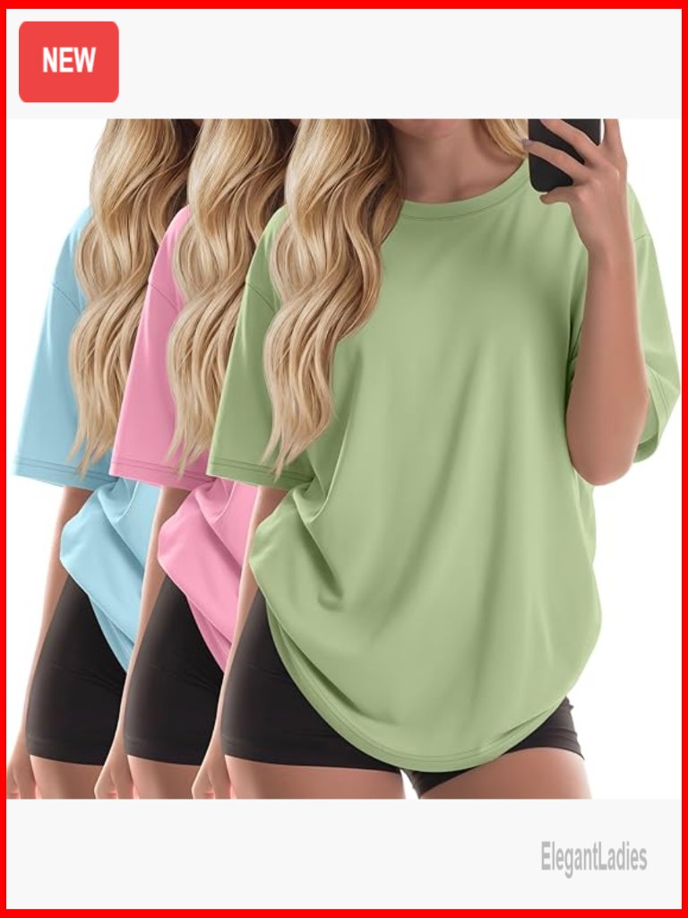 Oversized Half Sleeve T-Shirts 3 Pack Cotton Blend Loose Fit Gym Tops